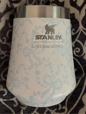 LoveShackFancy x Stanley Floral Bow White Light Blue Tumbler NWT